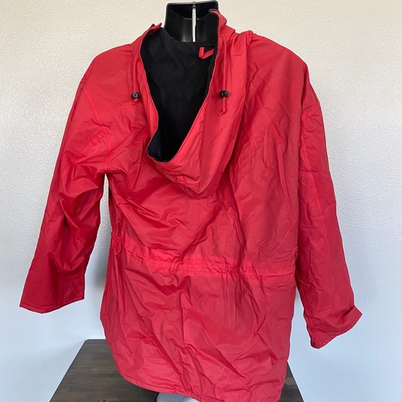 Vintage WIPPETTE Rainthings Red Vinyl Fleece Jacket Rain Coat Hoodie Womens Lrg - Picture 3 of 7
